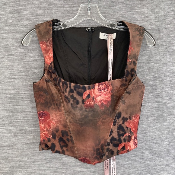 House of CB Kalina Floral Printed Corset Women’s S Leopard Rose Mesh Top - Picture 2 of 7